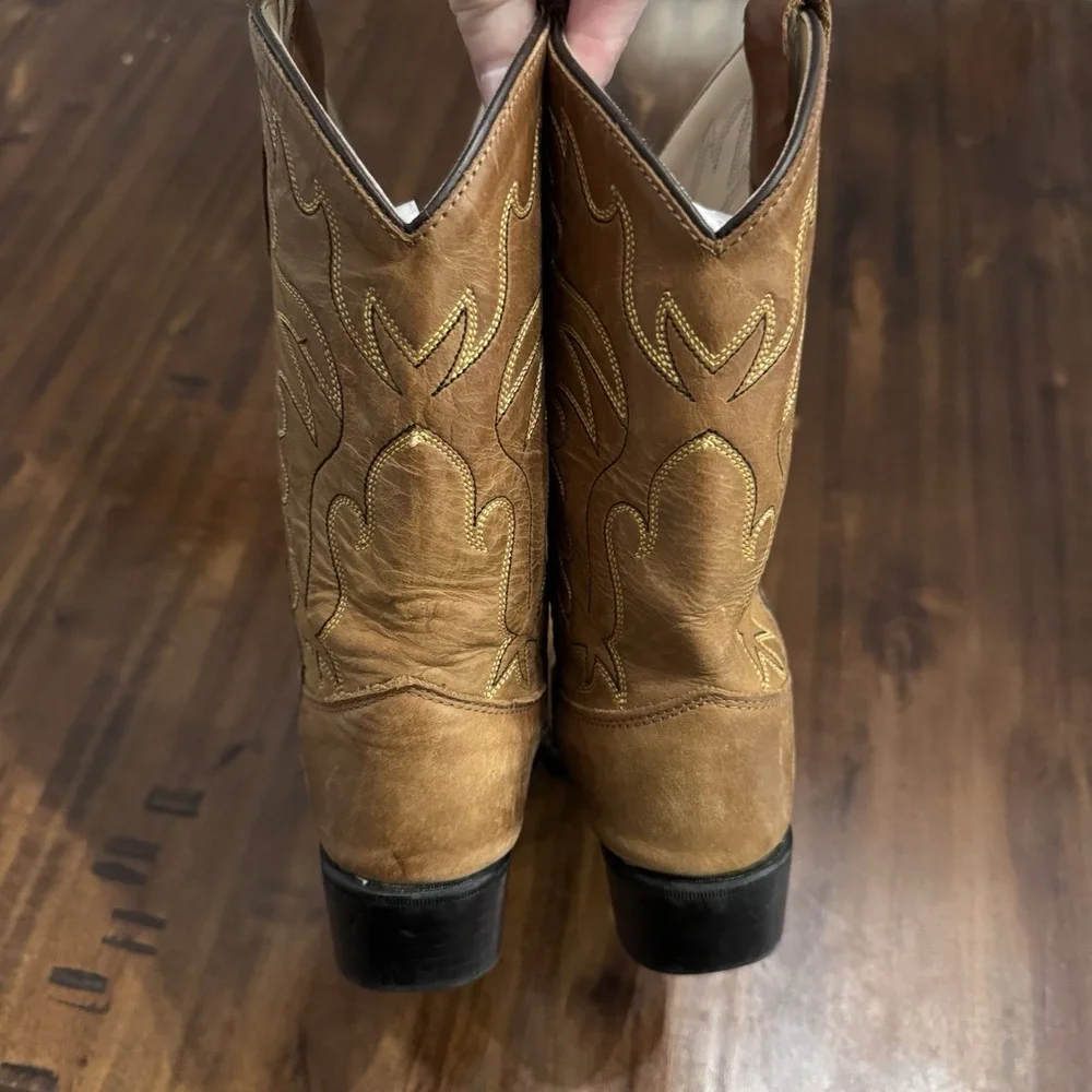 Old West Kids Unisex Cowboy Boots Brown Western Pointed Toe 8129 Size 13.5